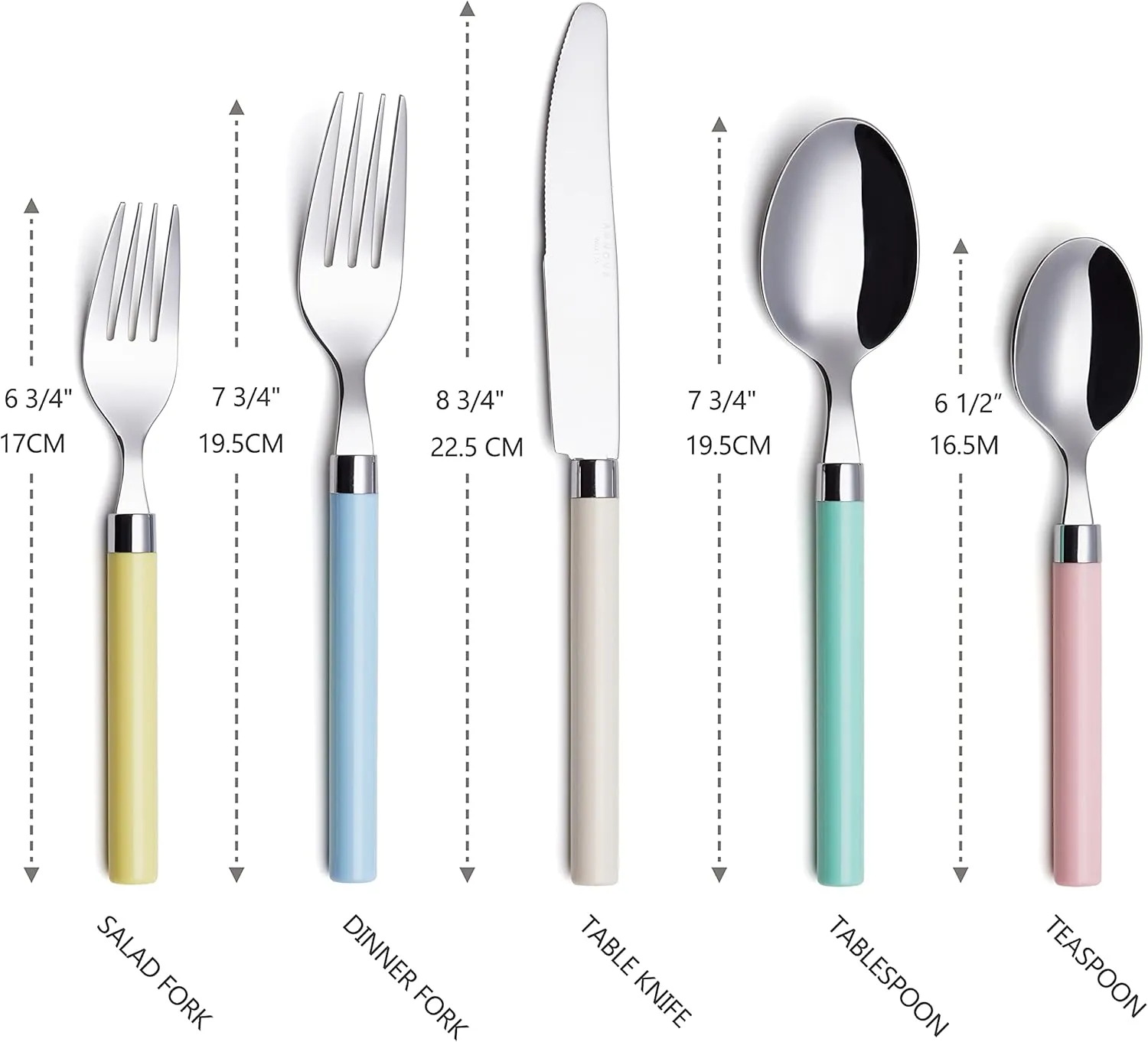 ANNOVA Silverware Set 20 Pieces Stainless Steel Cutlery Color Handle Flatware - 4 x Dinner Knife; 4 x Dinner Fork; 4 x Salad fork; 4 x Dinner Spoon; 4 x Dessert Spoon (Mix 68)