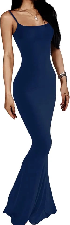 AnotherChill Women's Casual Lounge Slip Long Dress Sexy Sleeveless Backless Bodycon Maxi Dresses 2023 Summer Slim Elegant