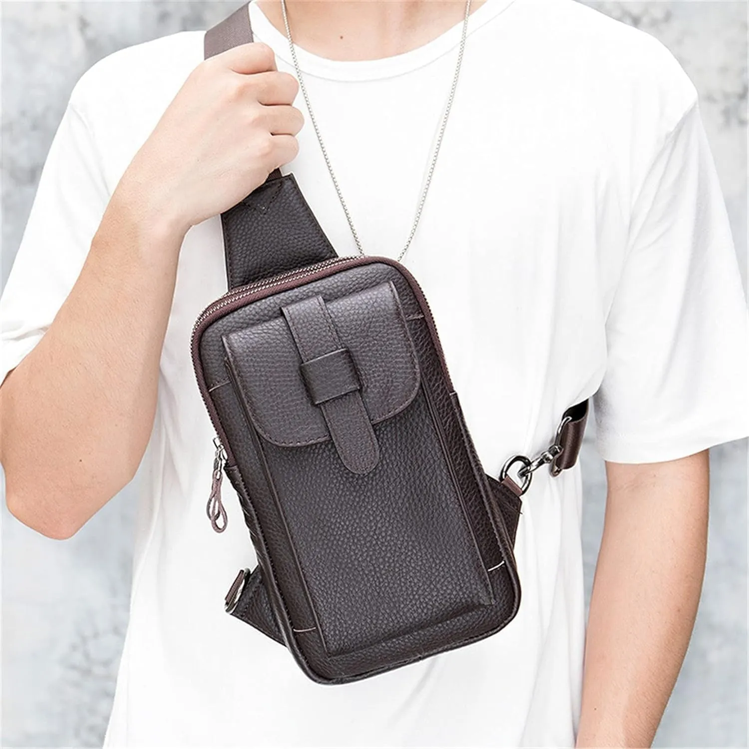 Anti Theft Sling Chest Bag Leather Chest Shoulder Backpack Travel Daypack For Outdoor Sports Crossbody Backpack