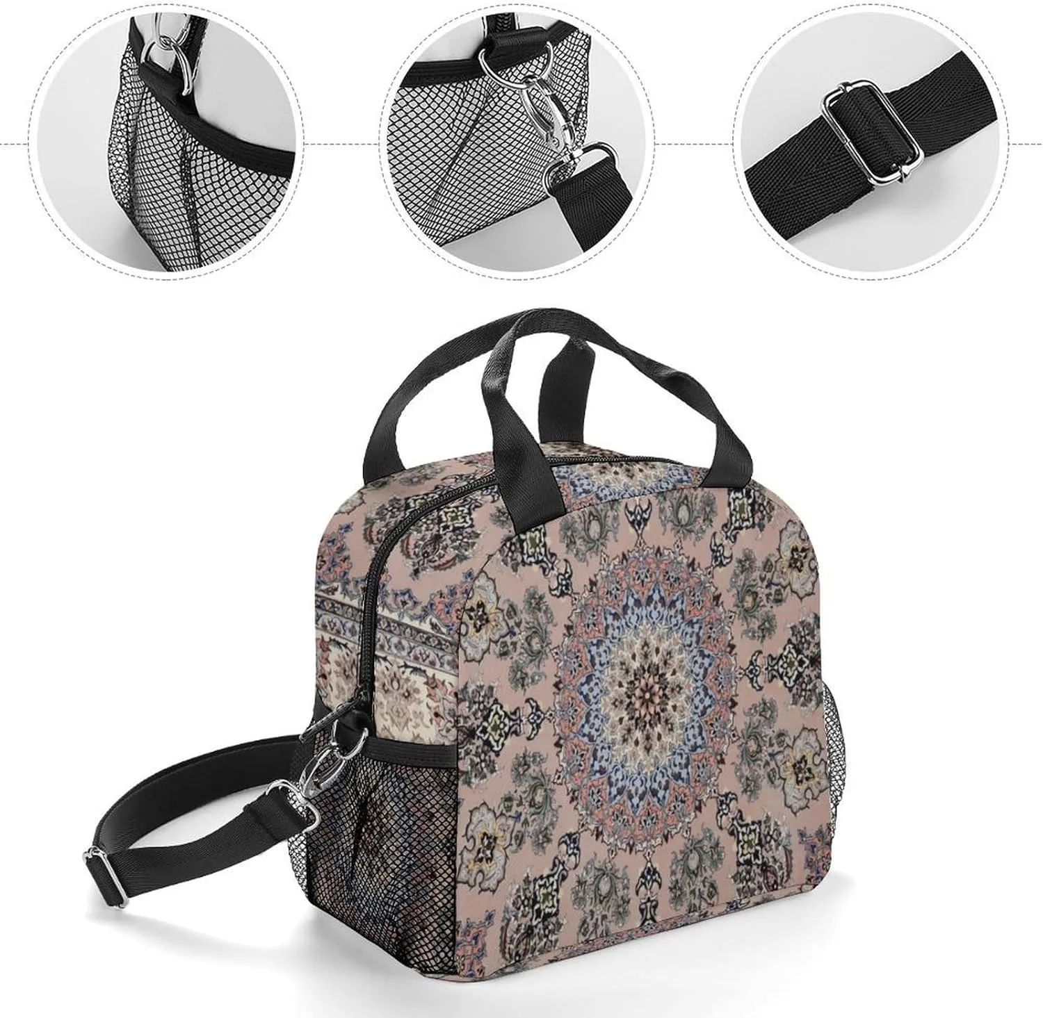 Antique Persian Pattern Reusable Large Capacity Insulated Crossbody Lunch Bag