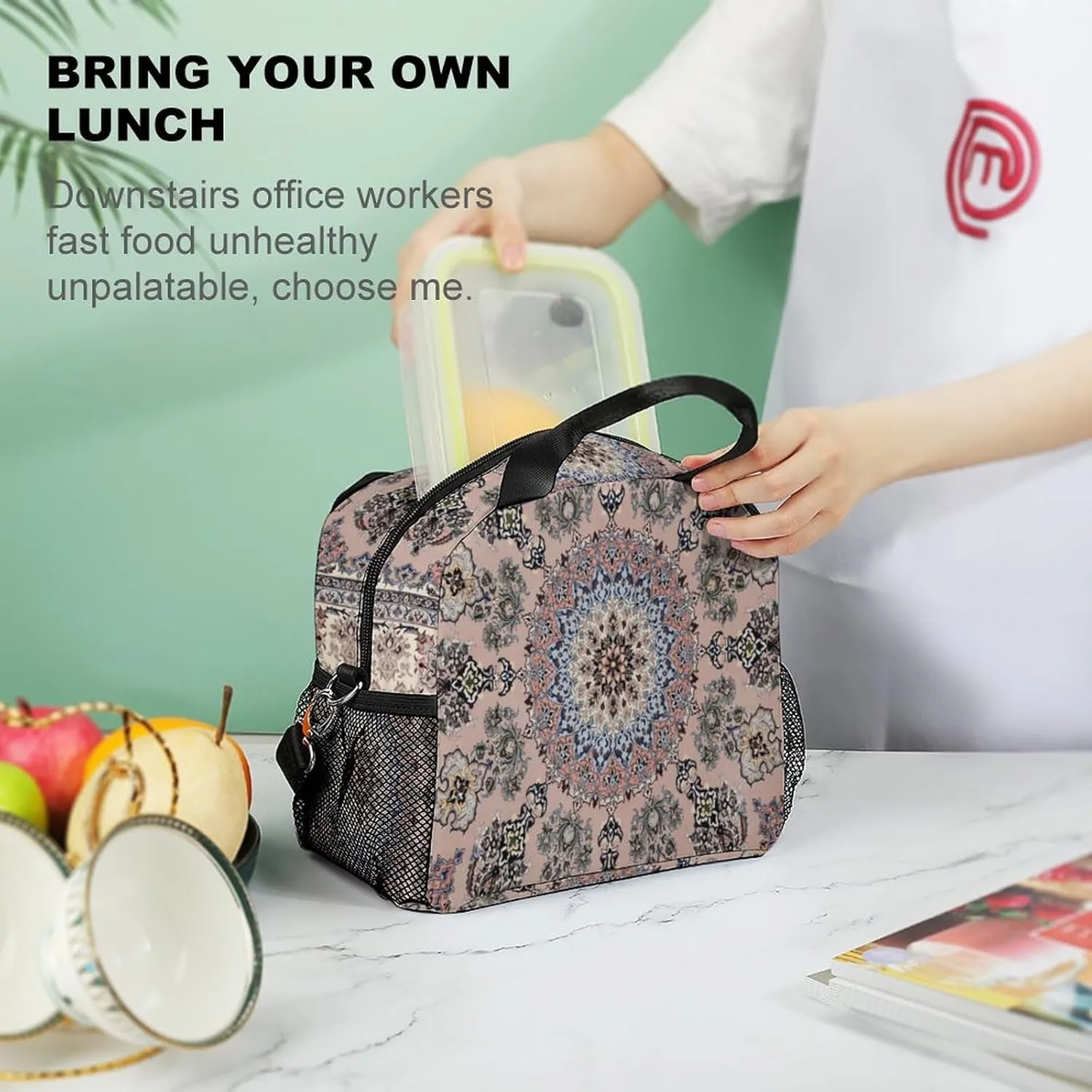 Antique Persian Pattern Reusable Large Capacity Insulated Crossbody Lunch Bag