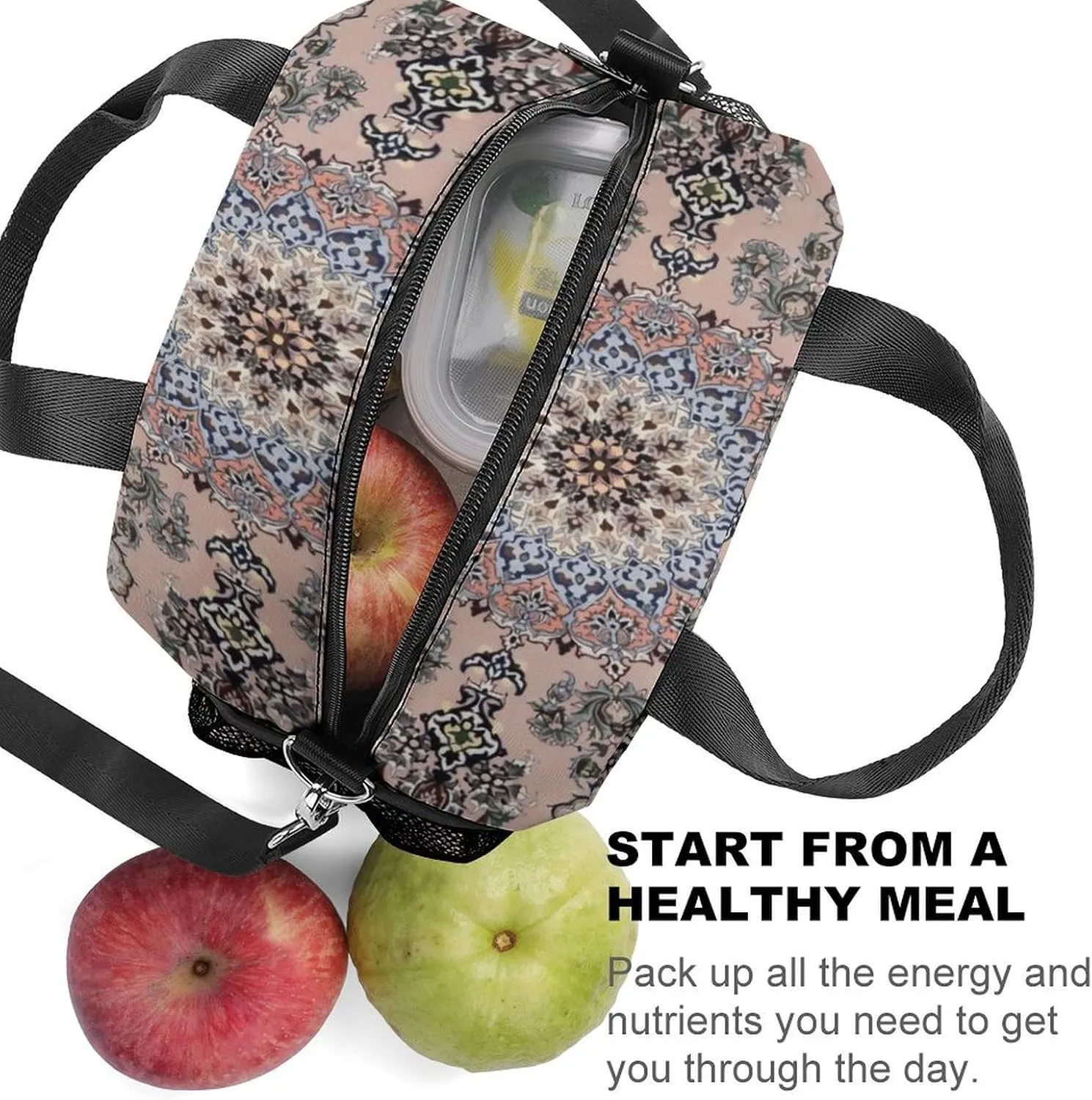 Antique Persian Pattern Reusable Large Capacity Insulated Crossbody Lunch Bag
