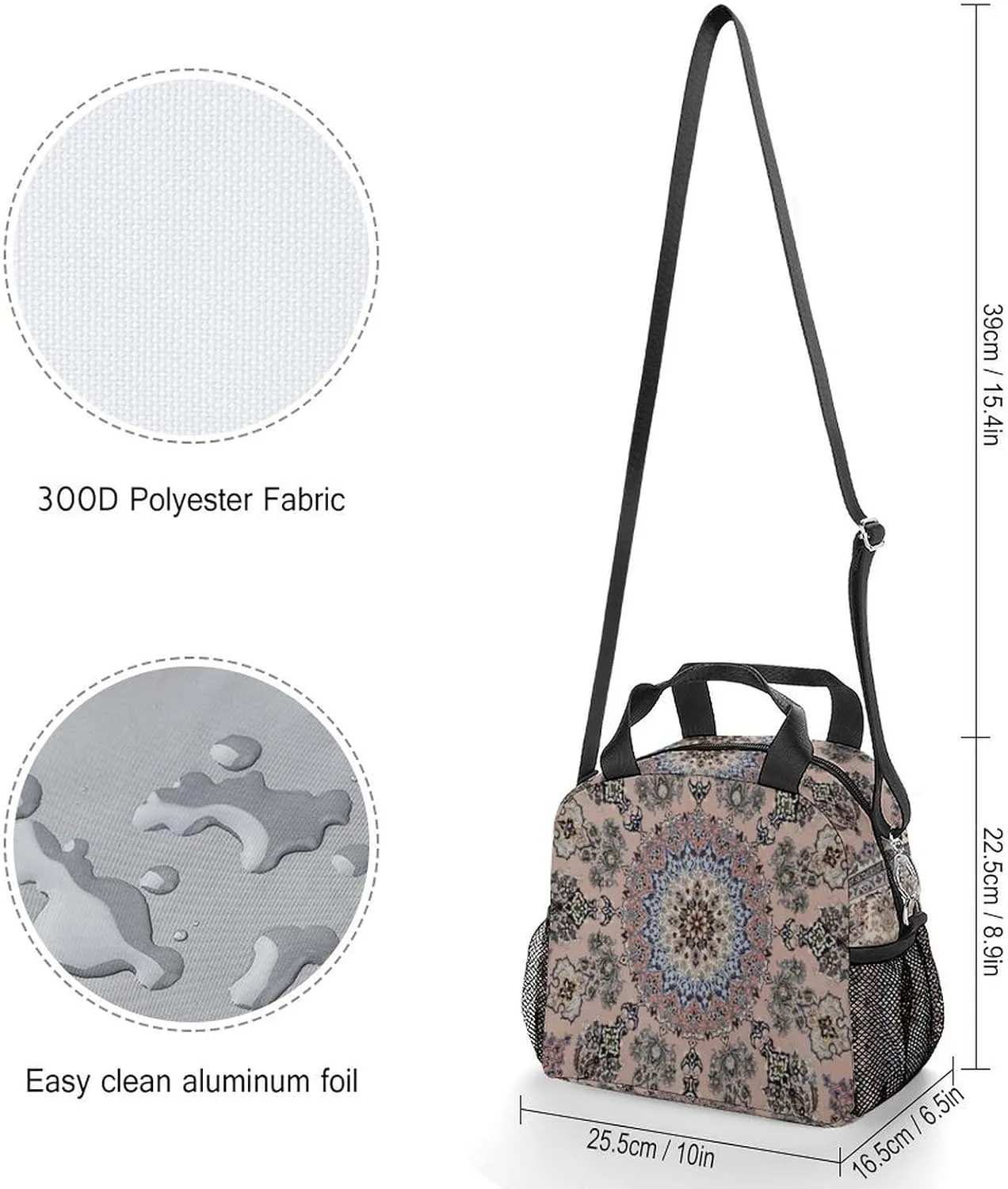 Antique Persian Pattern Reusable Large Capacity Insulated Crossbody Lunch Bag