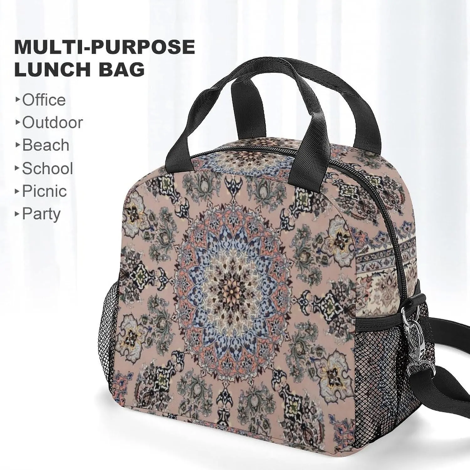 Antique Persian Pattern Reusable Large Capacity Insulated Crossbody Lunch Bag