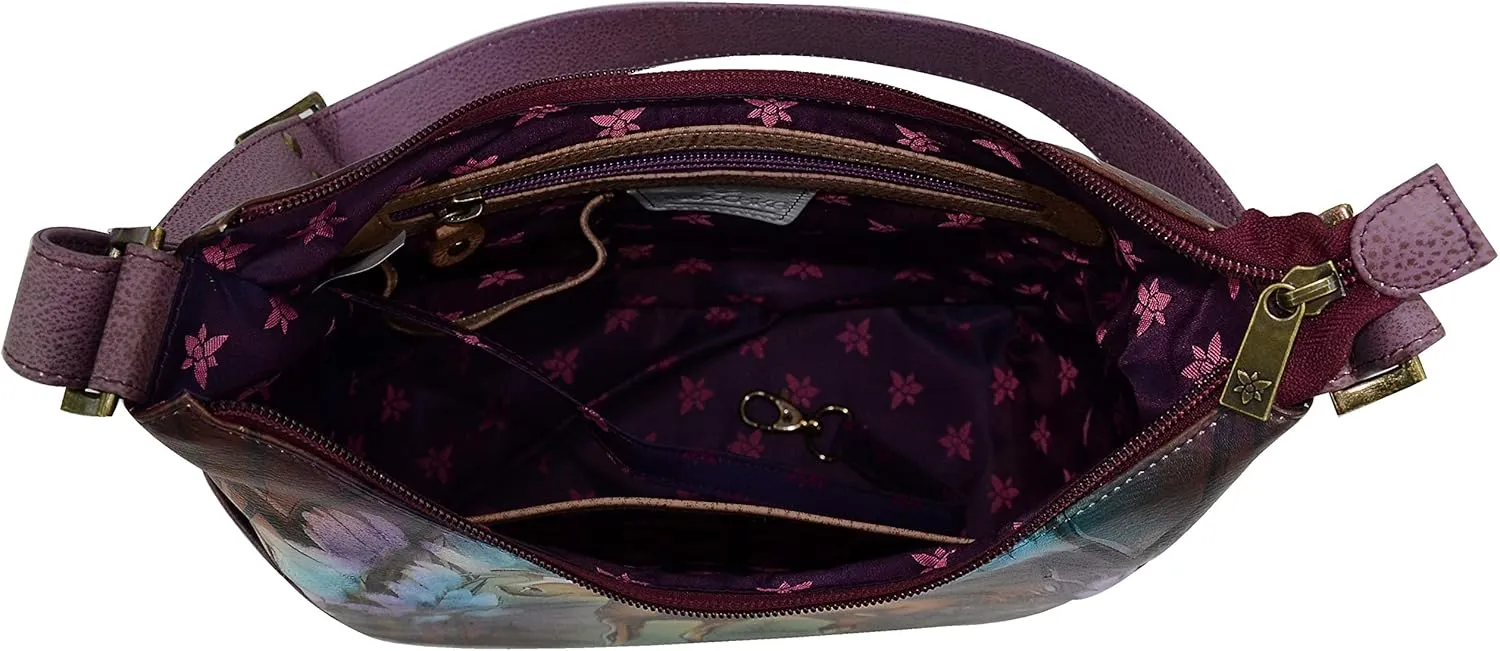 Anuschka Women's Genuine Leather Shoulder Bag | Hand Painted Original Artwork | Classic Hobo With Studded Side Pockets