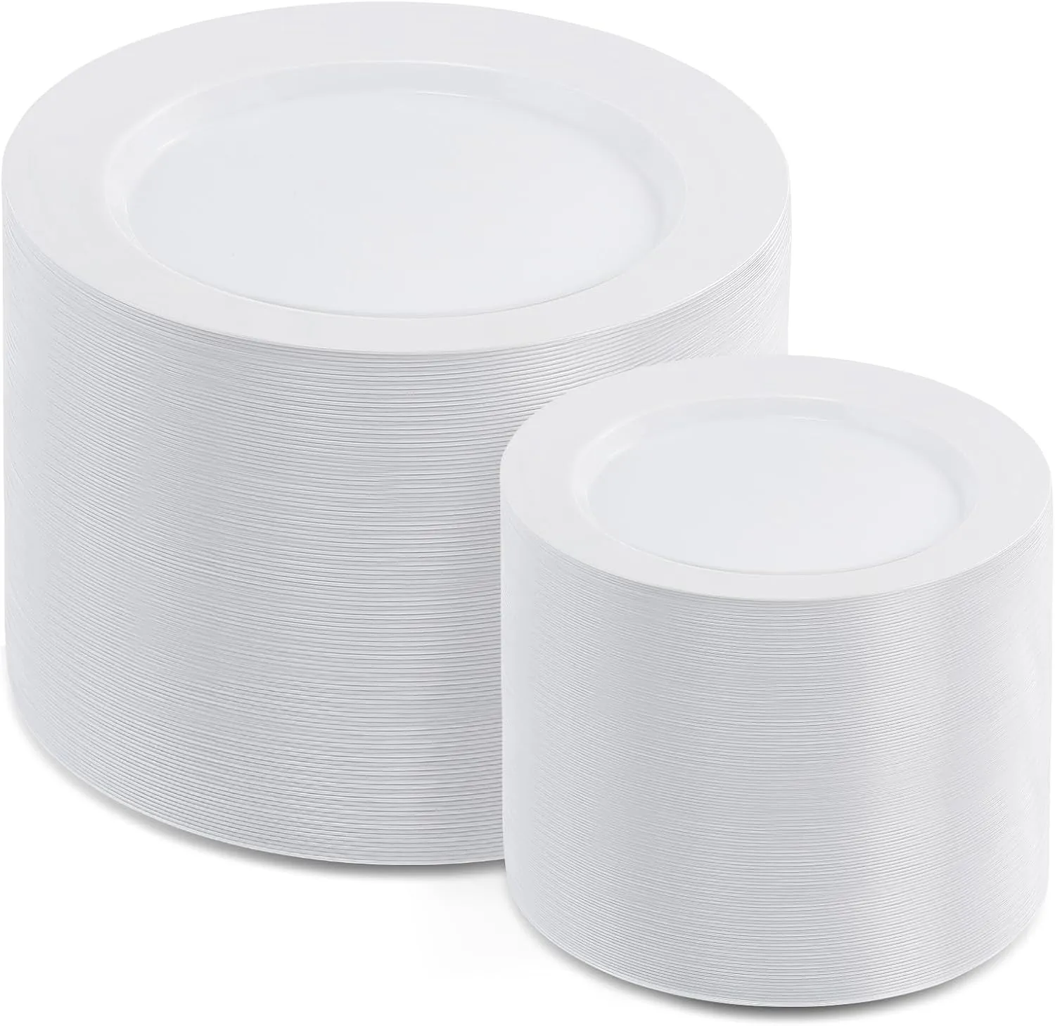 AOZITA 200pcs White Plastic Plates, Disposable Plates for Party, Heavy Duty Plastic Plates - 100 Dinner Plates and 100 Salad Plates, for Weddings, Parties and Events
