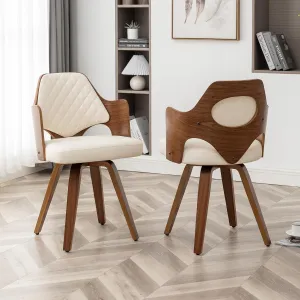 AQG Dining Chairs Set of 2, Swivel Chairs with Walnut Craftsmanship, Upholstered Faux Leather, Mid Century Modern Dining Chairs for Kitchen/Living Room (Beige,Pu)