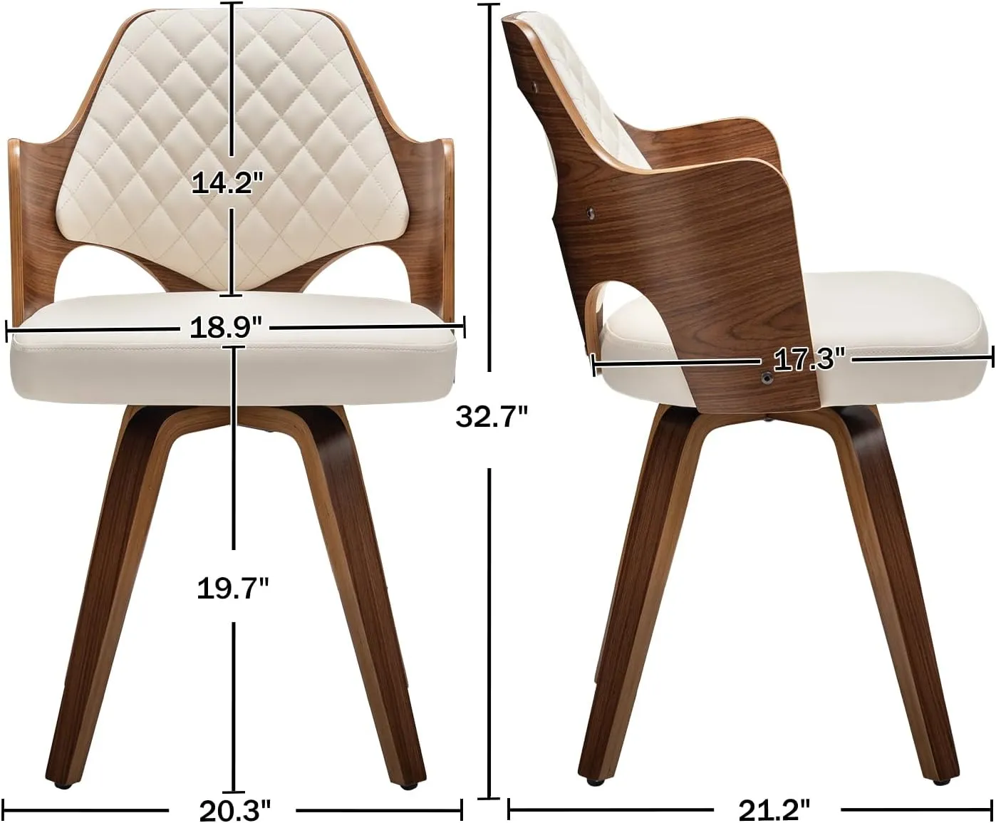 AQG Dining Chairs Set of 2, Swivel Chairs with Walnut Craftsmanship, Upholstered Faux Leather, Mid Century Modern Dining Chairs for Kitchen/Living Room (Beige,Pu)