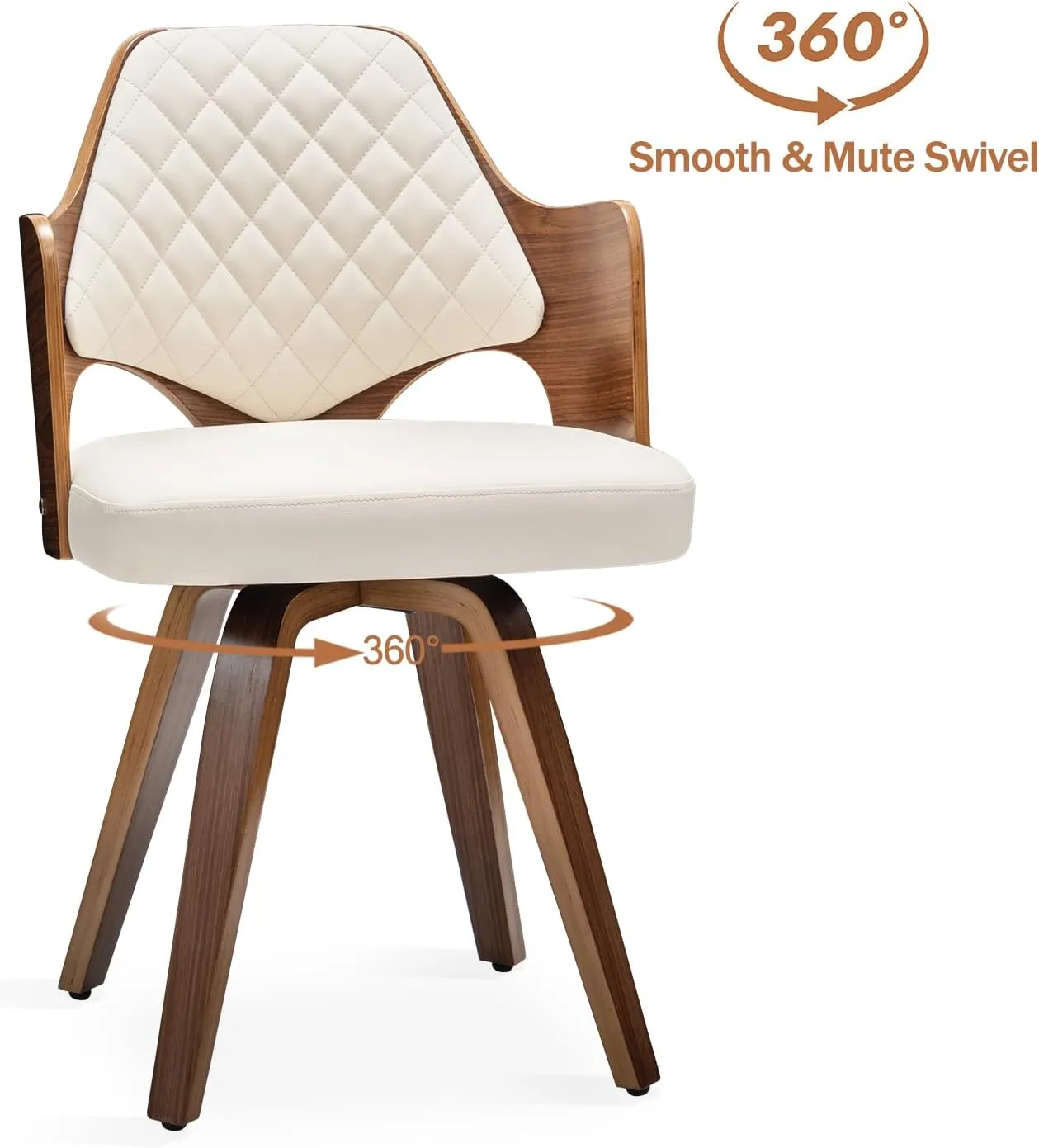 AQG Dining Chairs Set of 2, Swivel Chairs with Walnut Craftsmanship, Upholstered Faux Leather, Mid Century Modern Dining Chairs for Kitchen/Living Room (Beige,Pu)