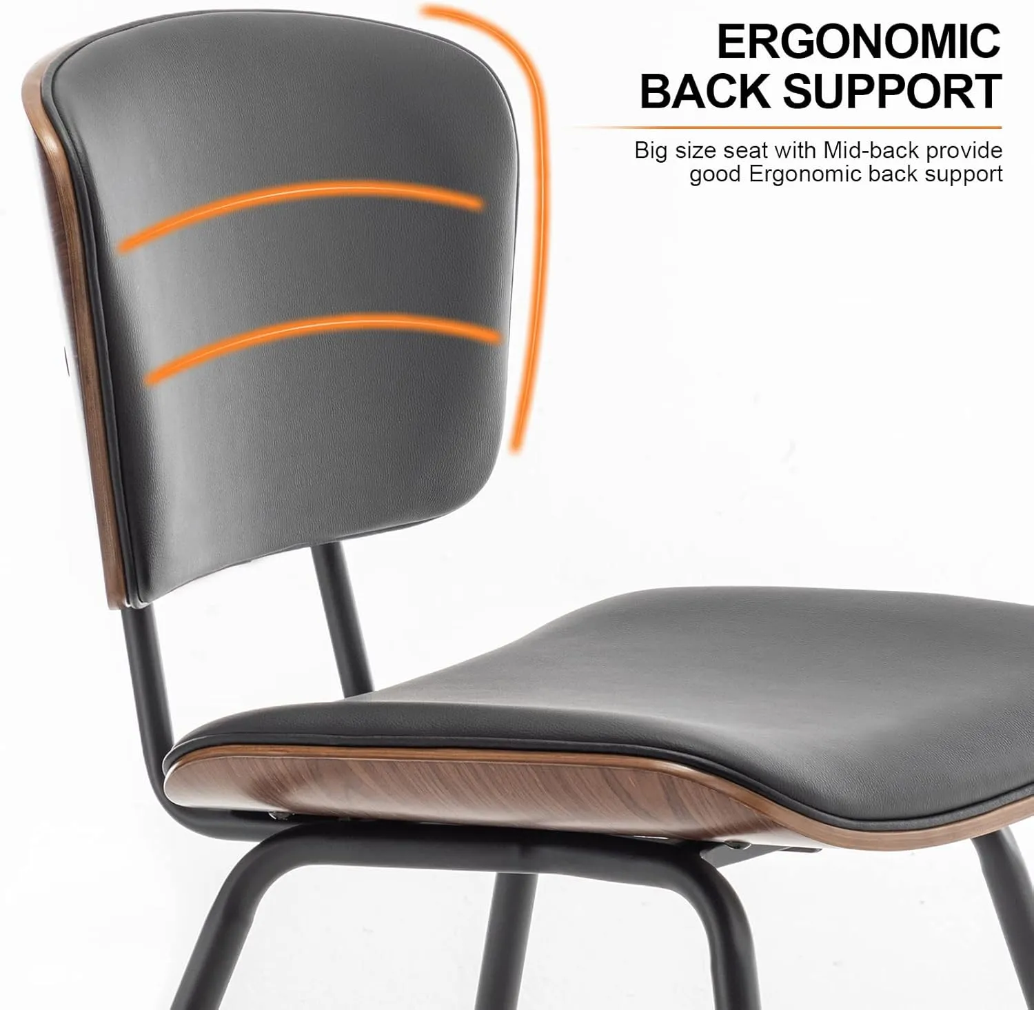 AQG Dining Chairs Set of 2,Mid Century Modern Dining Chairs,Leather Dinner Chairs with Bentwood Backrest and Metal Legs for Dining Room