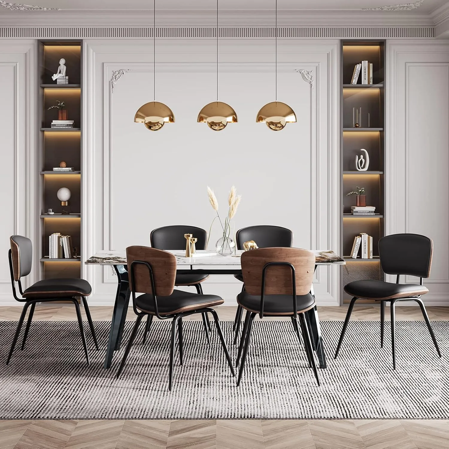 AQG Dining Chairs Set of 2,Mid Century Modern Dining Chairs,Leather Dinner Chairs with Bentwood Backrest and Metal Legs for Dining Room