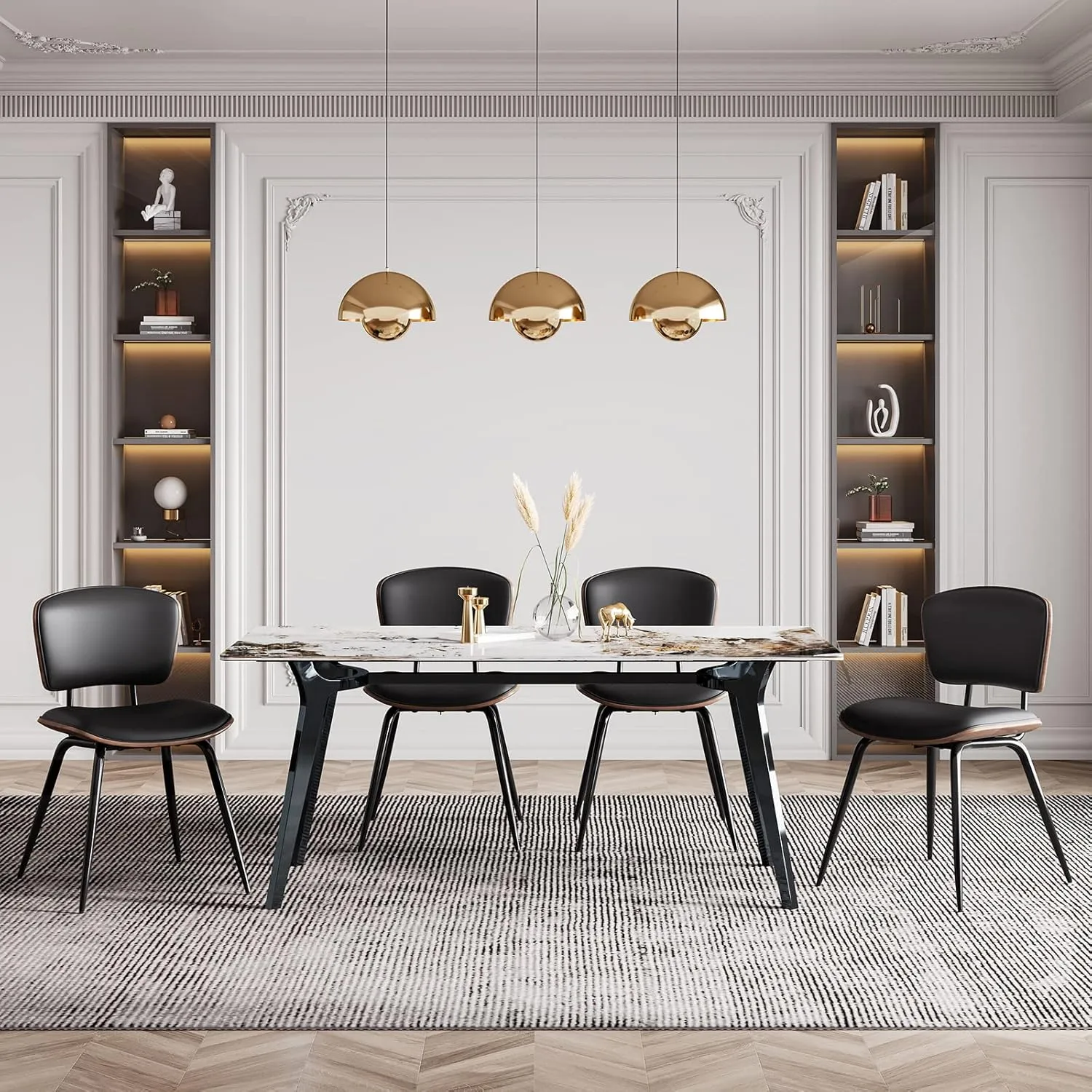 AQG Dining Chairs Set of 2,Mid Century Modern Dining Chairs,Leather Dinner Chairs with Bentwood Backrest and Metal Legs for Dining Room