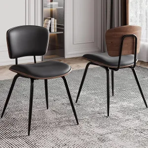 AQG Dining Chairs Set of 2,Mid Century Modern Dining Chairs,Leather Dinner Chairs with Bentwood Backrest and Metal Legs for Dining Room