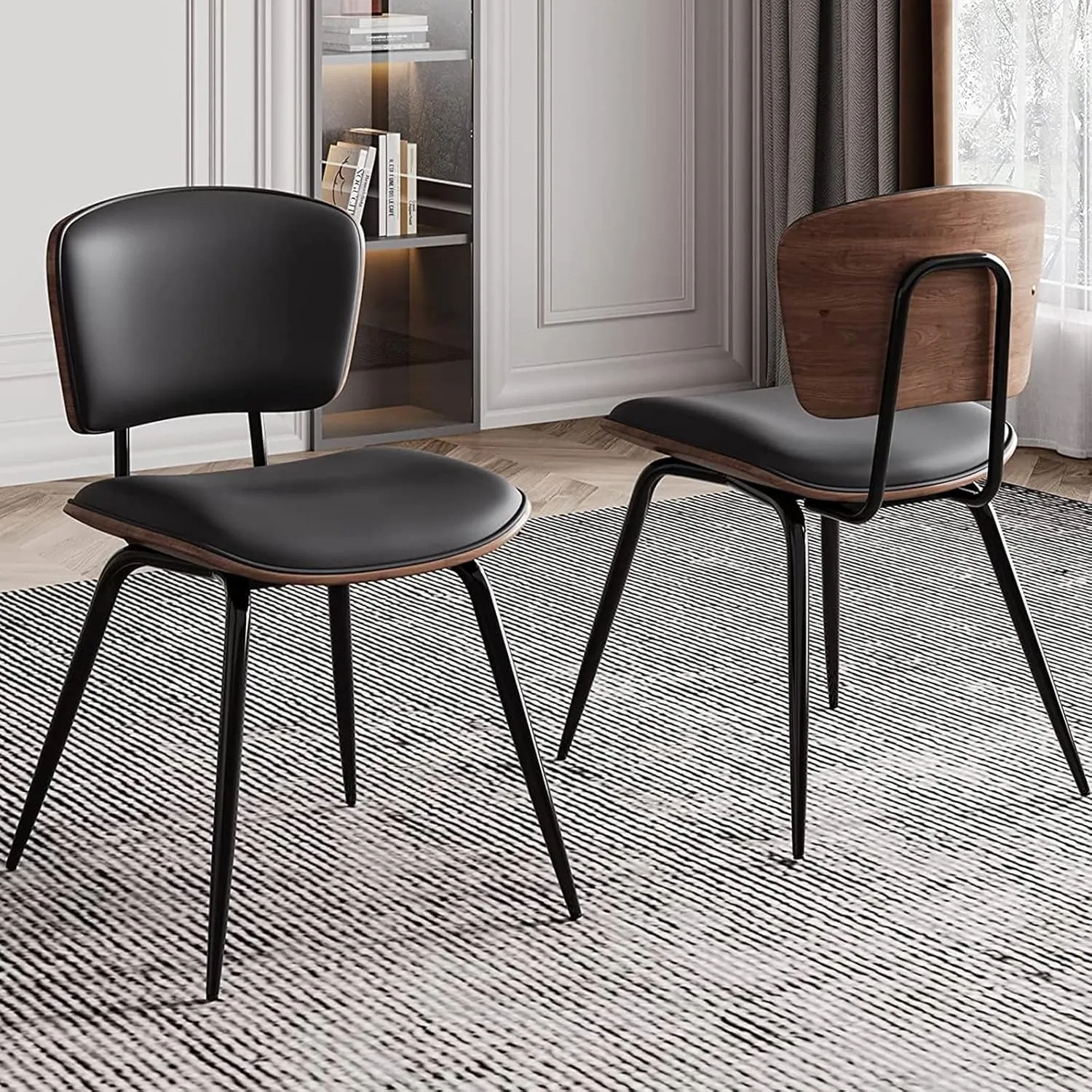 AQG Dining Chairs Set of 2,Mid Century Modern Dining Chairs,Leather Dinner Chairs with Bentwood Backrest and Metal Legs for Dining Room