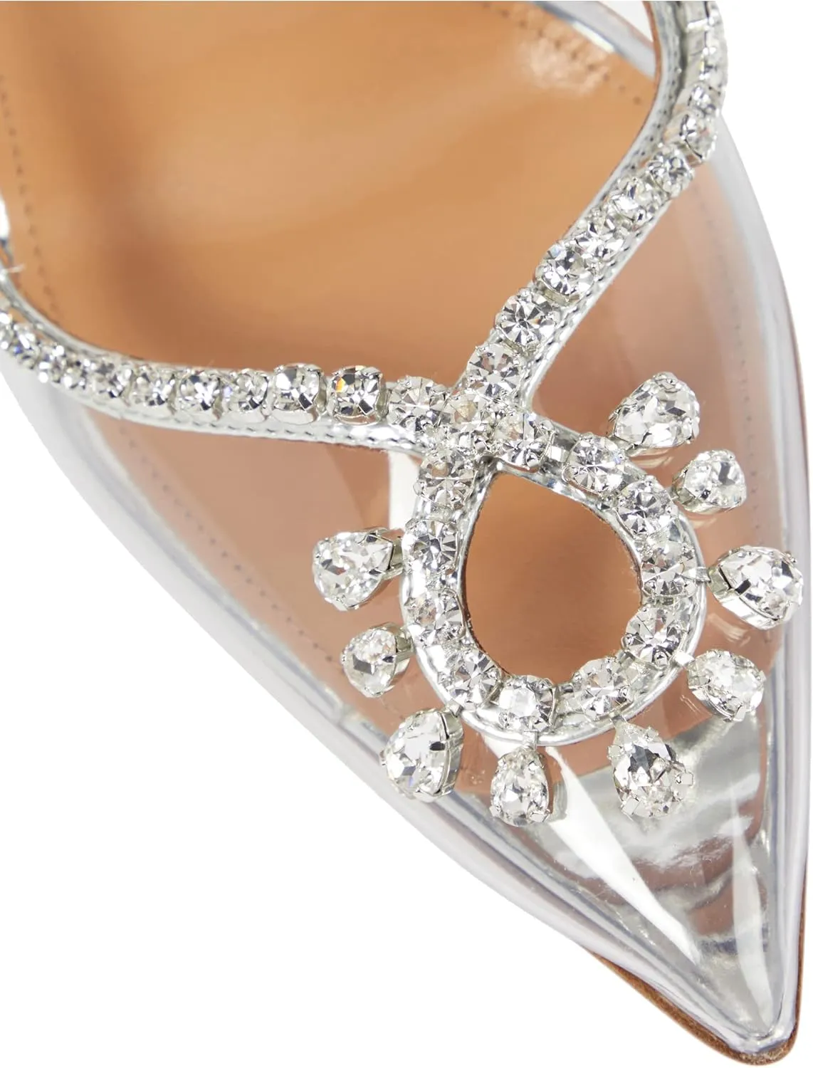 Arqa Clear PVC Slingback Pumps for Women,Rhinestone Embellished Pointed Toe High Heels Ankle Strap Dressy Stilettos