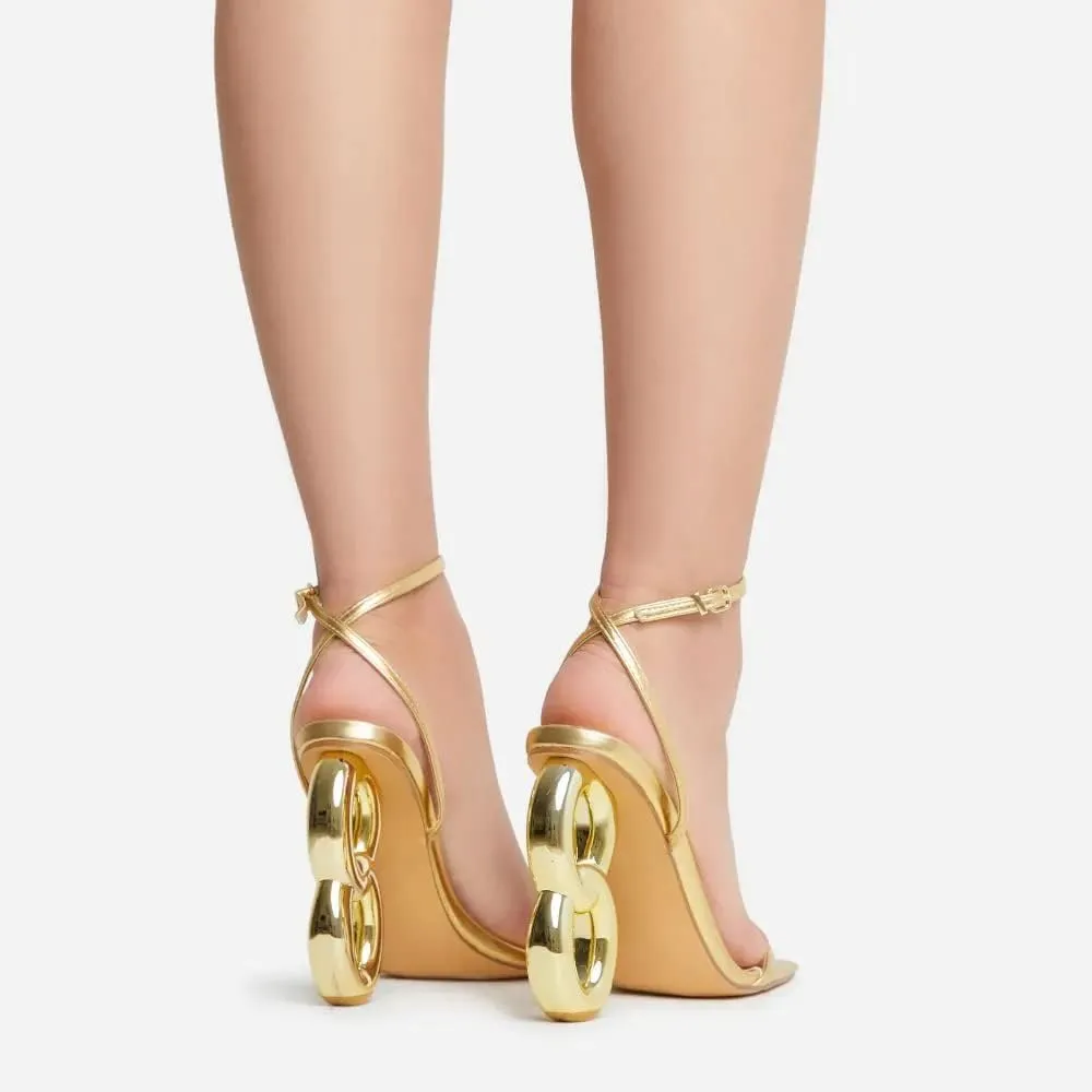 Arqa Single Sole High Heels Ankle Strap Synthetic Leather Square Toe Gold Chain Heel Sandals Summer Slingback