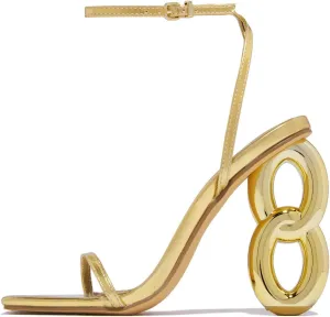 Arqa Single Sole High Heels Ankle Strap Synthetic Leather Square Toe Gold Chain Heel Sandals Summer Slingback