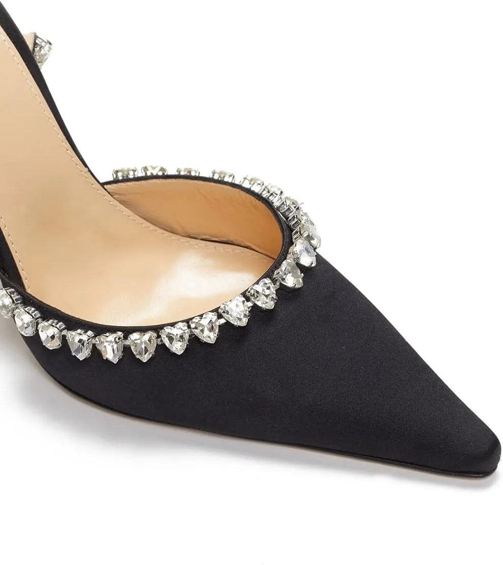 Arqa Women's Heeled Sandals Satin Slingback Stiletto Rhinestone Ankle Strap High Heels