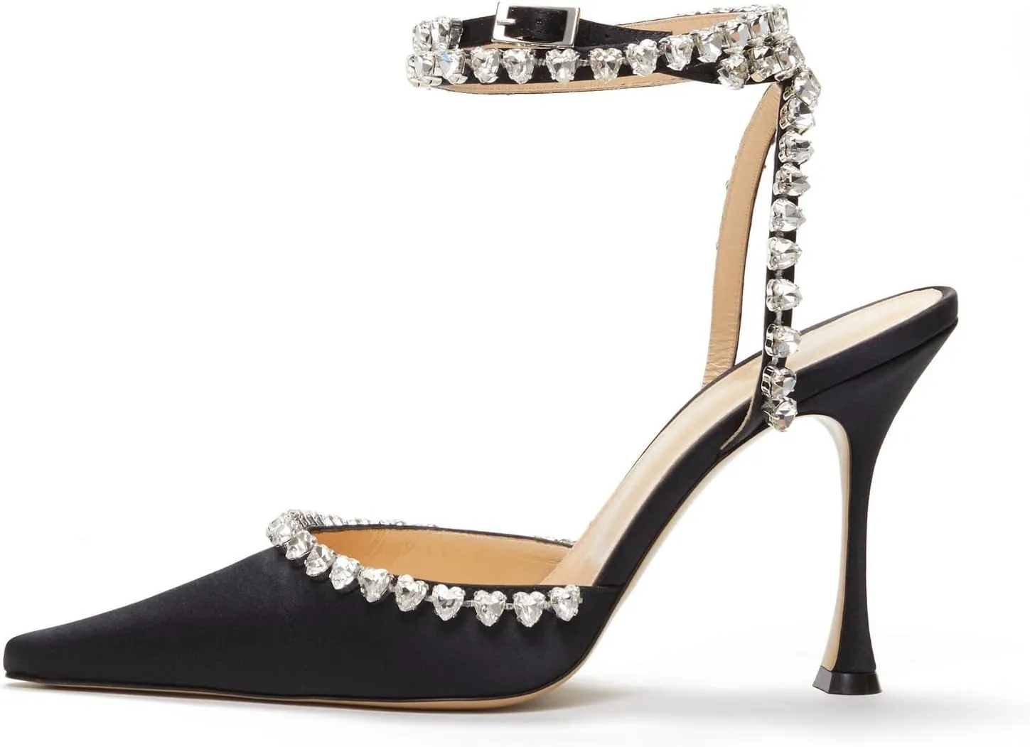 Arqa Women's Heeled Sandals Satin Slingback Stiletto Rhinestone Ankle Strap High Heels