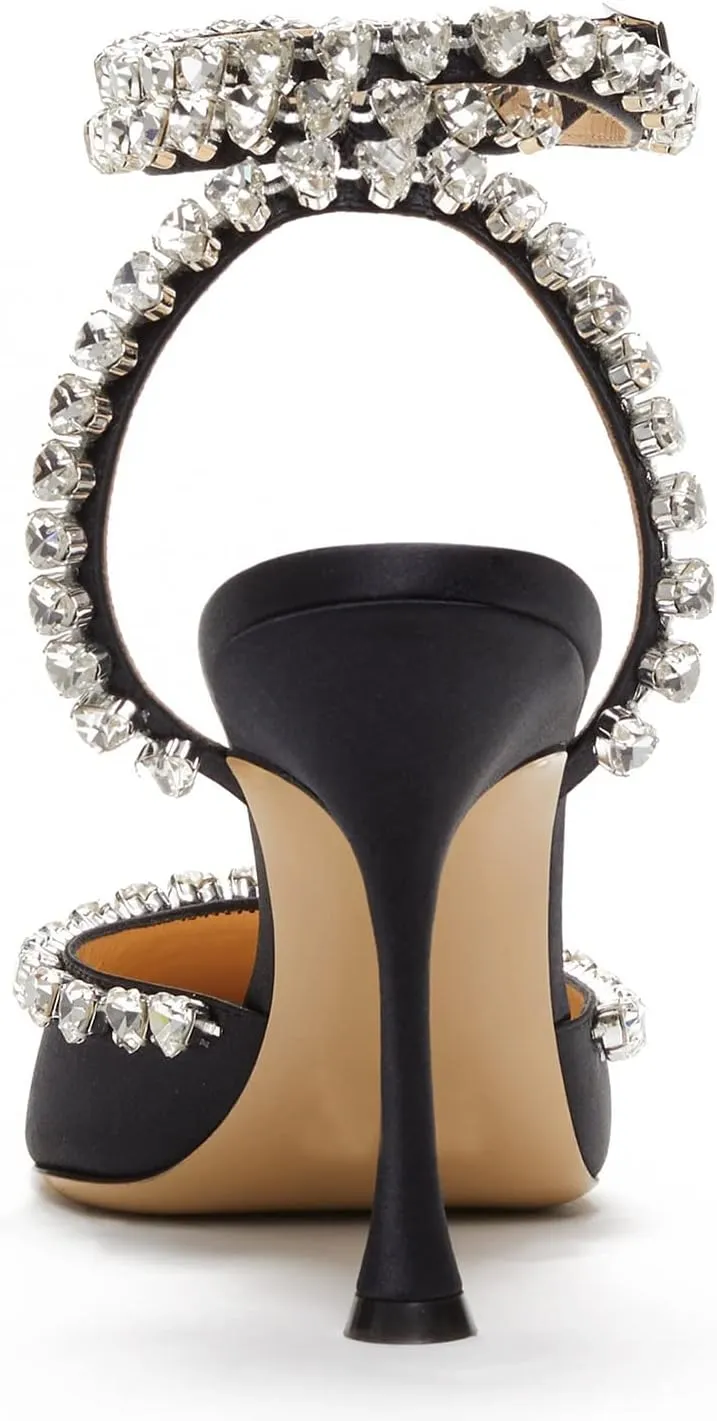 Arqa Women's Heeled Sandals Satin Slingback Stiletto Rhinestone Ankle Strap High Heels