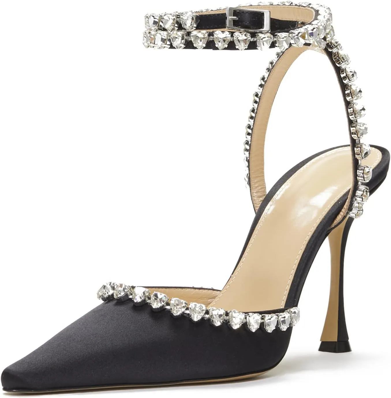 Arqa Women's Heeled Sandals Satin Slingback Stiletto Rhinestone Ankle Strap High Heels