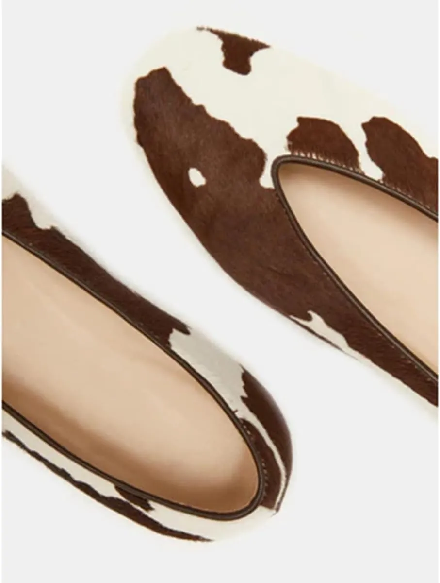 Arqa Women's Round Toe Studded Leather Slippers Comfortable Casual Soft Slip On Suede Leather Ballet Flats Dressy Simple Ballerina Walking Low Heel Shoes