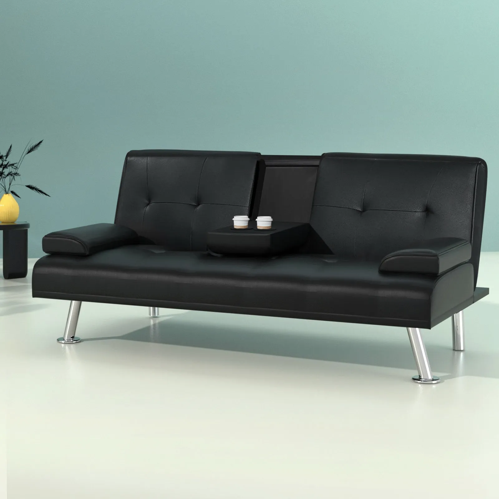 Artiss Sofa Bed Lounge Futon Couch 3 Seater Leather Cup Holder Recliner