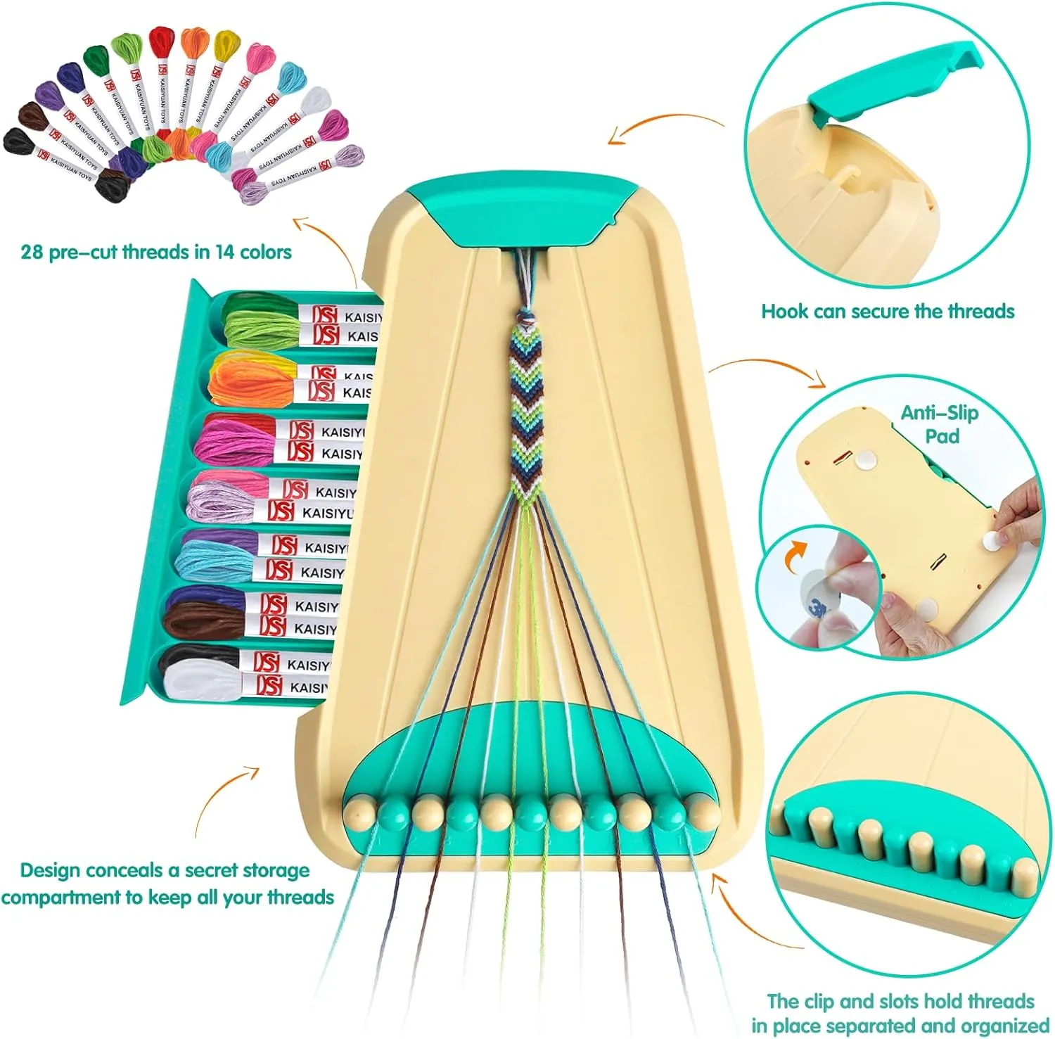Arts and Crafts for Kids Ages 8-12,Friendship Bracelet Making Kit for Girl,Kids Jewelry Making Kit with 28 Pre-Cut Threads,Christmas Birthday Gifts for Ages 6 7 8 9 10 11 12 Year Old Cyan