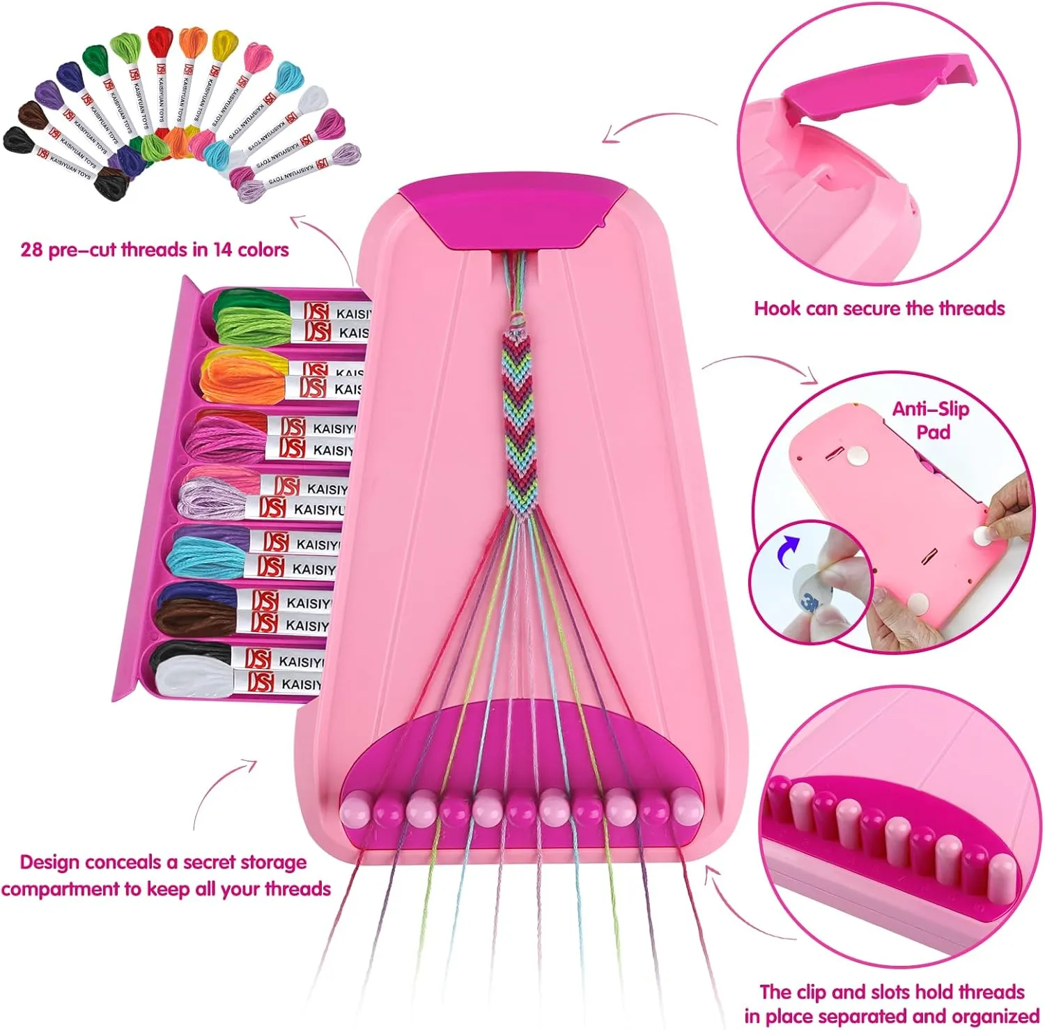 Arts and Crafts for Kids Ages 8-12,Friendship Bracelet Making Kit for Girl,Kids Jewelry Making Kit with 28 Pre-Cut Threads,Christmas Birthday Gifts for Ages 6 7 8 9 10 11 12 Year Old Pink