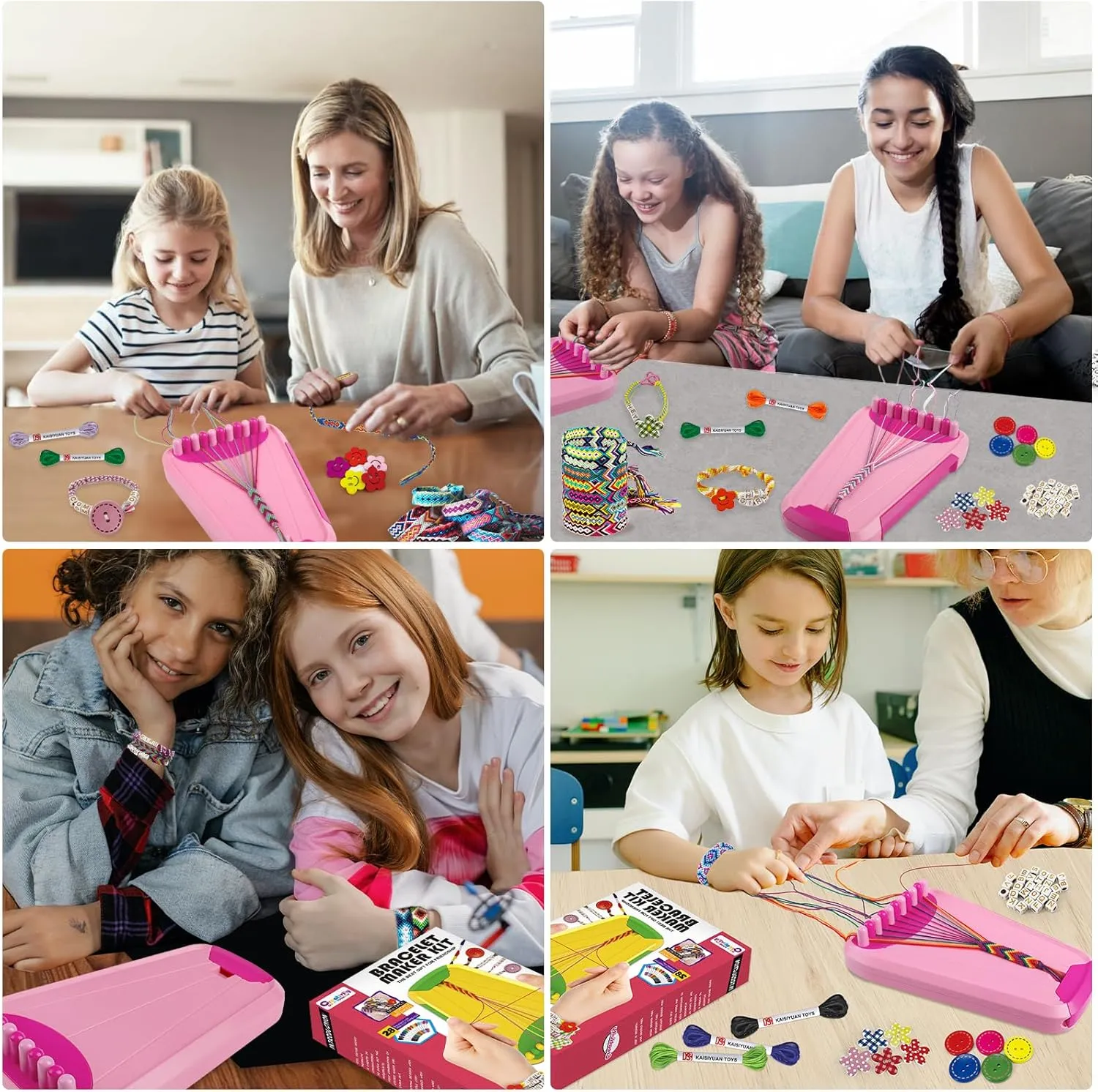 Arts and Crafts for Kids Ages 8-12,Friendship Bracelet Making Kit for Girl,Kids Jewelry Making Kit with 28 Pre-Cut Threads,Christmas Birthday Gifts for Ages 6 7 8 9 10 11 12 Year Old Pink