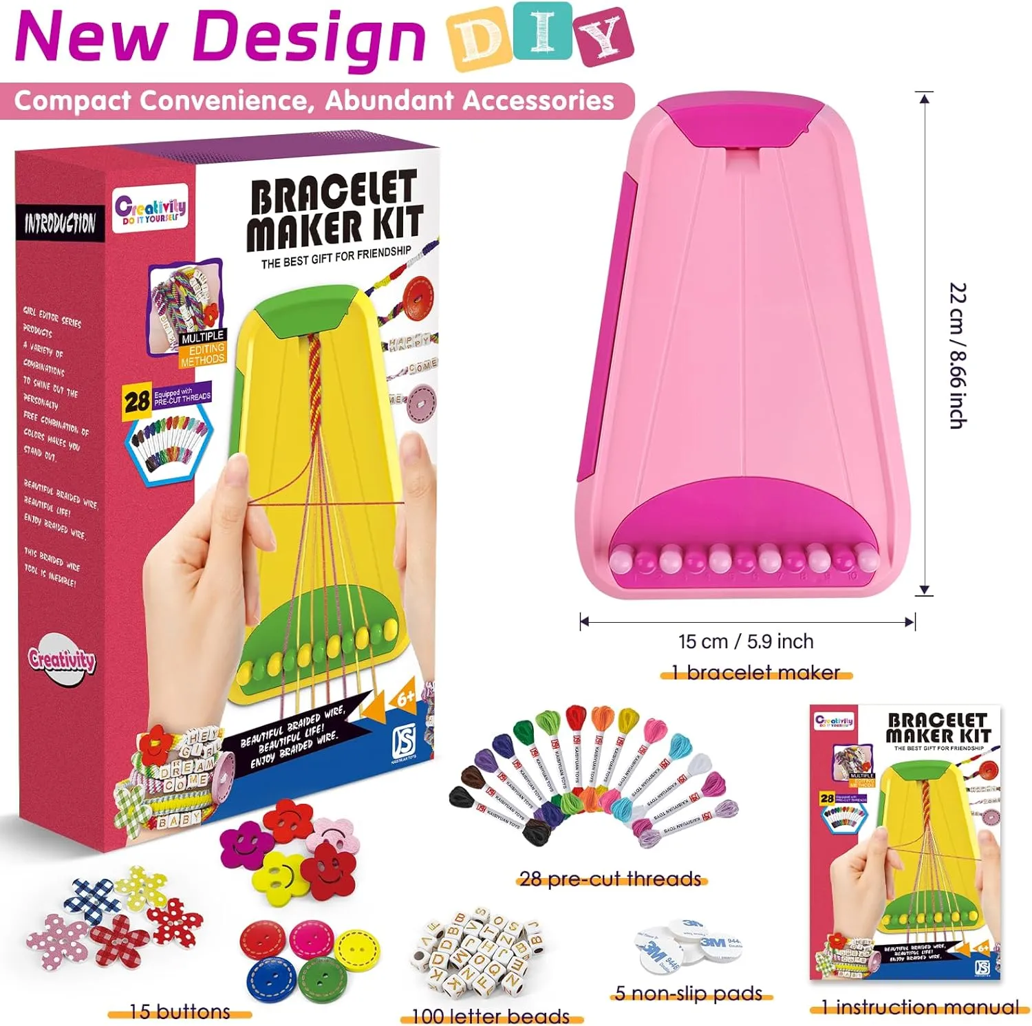 Arts and Crafts for Kids Ages 8-12,Friendship Bracelet Making Kit for Girl,Kids Jewelry Making Kit with 28 Pre-Cut Threads,Christmas Birthday Gifts for Ages 6 7 8 9 10 11 12 Year Old Pink