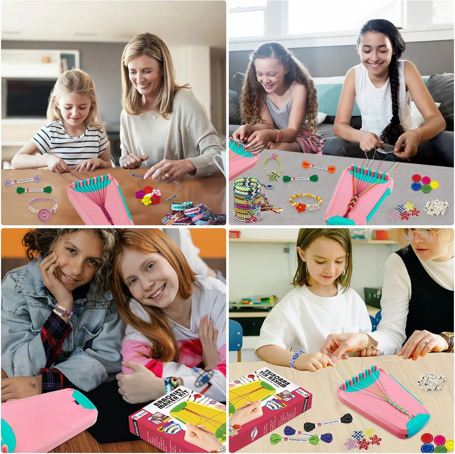Arts and Crafts for Kids Ages 8-12,Friendship Bracelet Making Kit for Girl,Kids Jewelry Making Kit with 28 Pre-Cut Threads,Christmas Birthday Gifts for Ages 6 7 8 9 10 11 12 Year Old Pink/Cyan