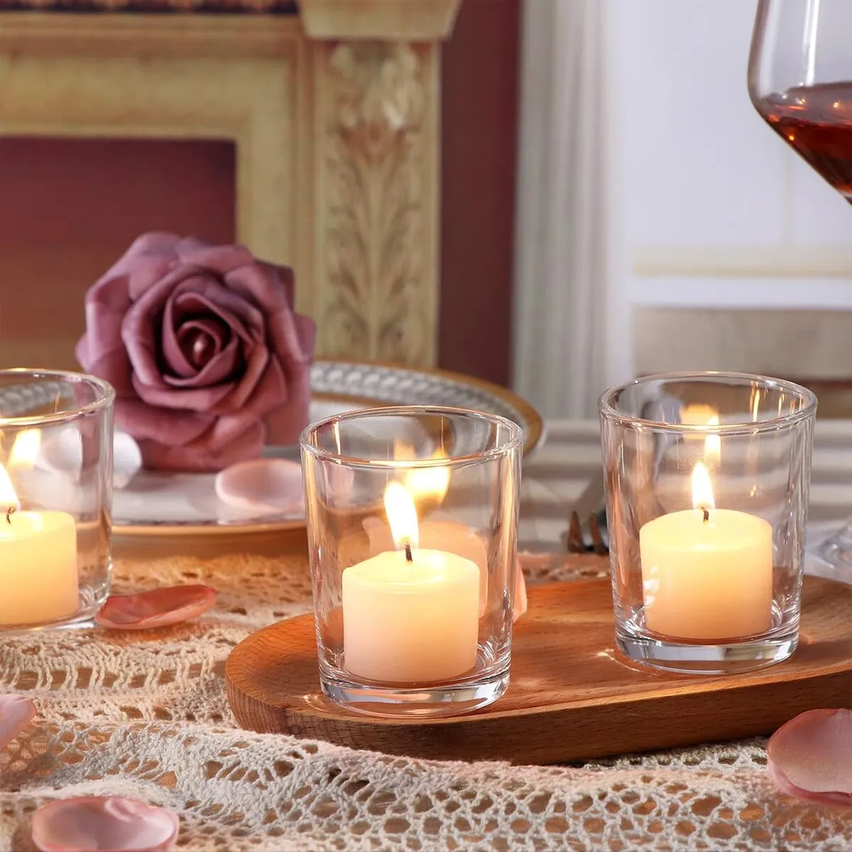 Aspen Creative 25709-4,Votive Candle Holder for Festival Decor,Wedding Parties,Holiday&Home Decor,3-1/4"Dia. x 3-1/2"H,4PK