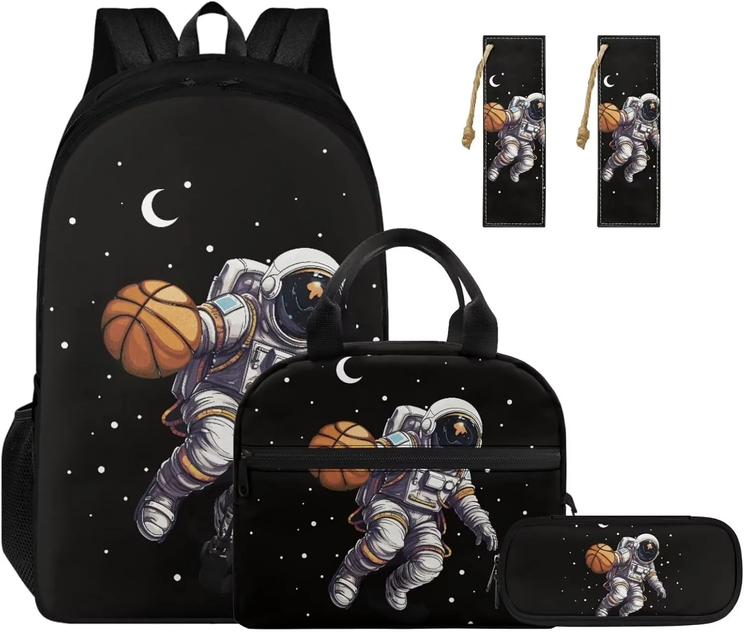 Astronaut Basketball Elementary School Backpack for Boys Kids Bookbags with Lunch Box Large Capacity Shoulder Bag for School Casual Daypack Backpacks for Students with Pencil Case