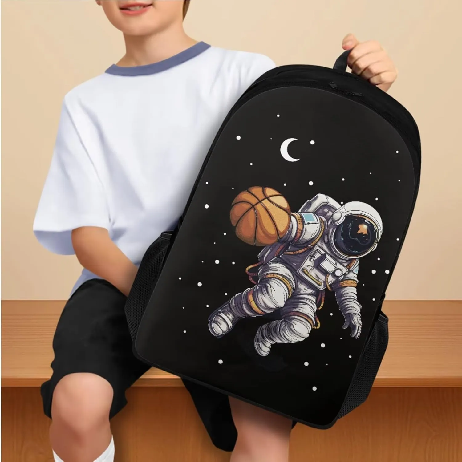 Astronaut Basketball Elementary School Backpack for Boys Kids Bookbags with Lunch Box Large Capacity Shoulder Bag for School Casual Daypack Backpacks for Students with Pencil Case