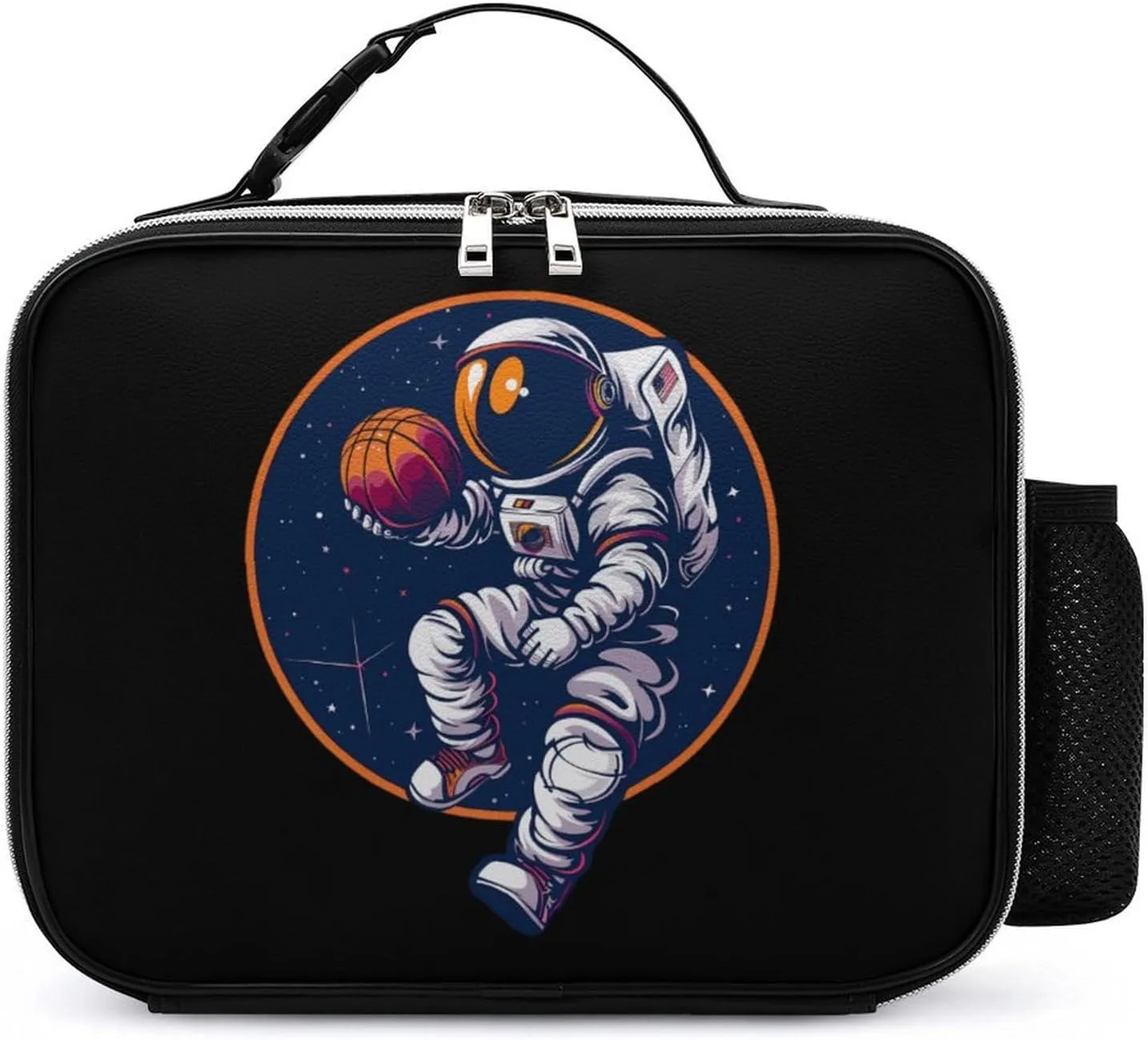 Astronaut Slam Dunk Basketball Space Lunch Bag Insulated Lunch Box Container Reusable Lunch Tote Bag for Office Work Travel