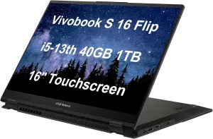 ASUS Vivobook S 16 Flip 2-in-1 Laptop (16" FHD  Touchscreen, Intel 10-Core i5-1335U (> i7-1255U), 40GB RAM, 1TB SSD) for Creator, Designer, Backlit, Fingerprint, 1080p IR Webcam, Win 11 Pro w/Copilot