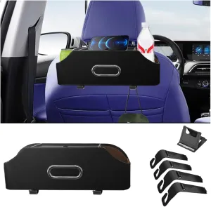 AUCELI Car Seat Back Organizer with Cup Holder and Tissue Box, Headrest Hanging Storage Box with Hooks and Phone Holder, Multi-Function Travel Tray for Kids, Road Trip Car Accessories