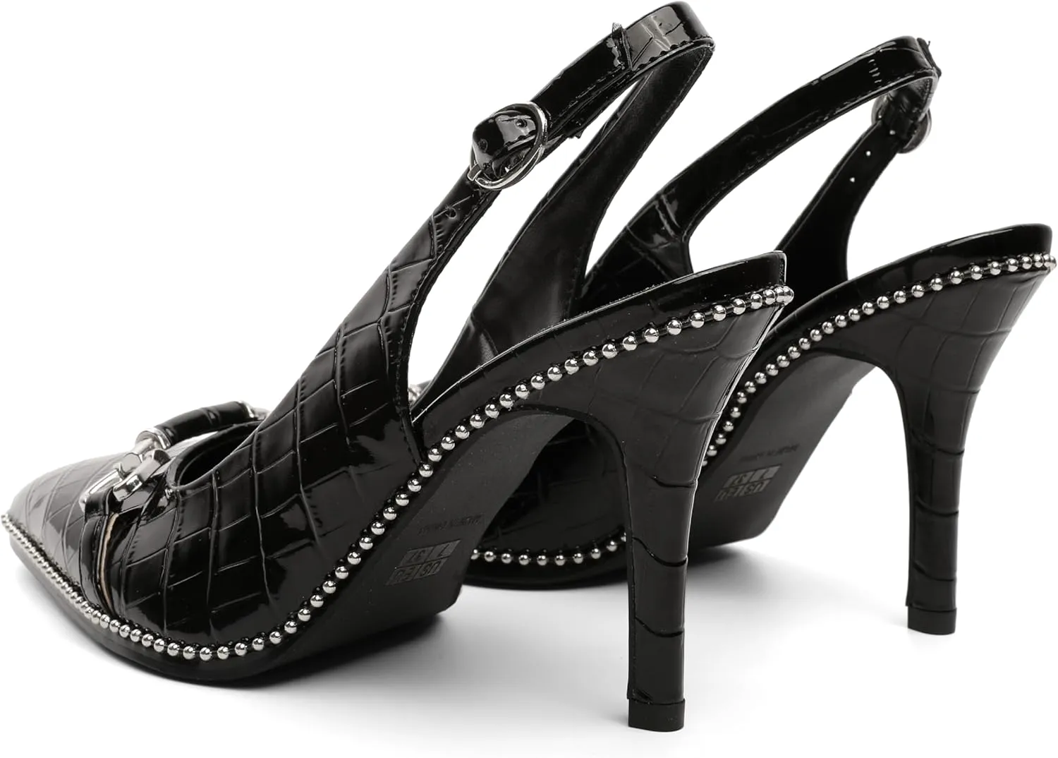 AUMOTED Women Beaded Pumps Slingback High Heel Stilettos Pointed Toe Shoes Slip On 3.5 Inch Ankle Strap Adjustable Patent Leather US Size 5-13