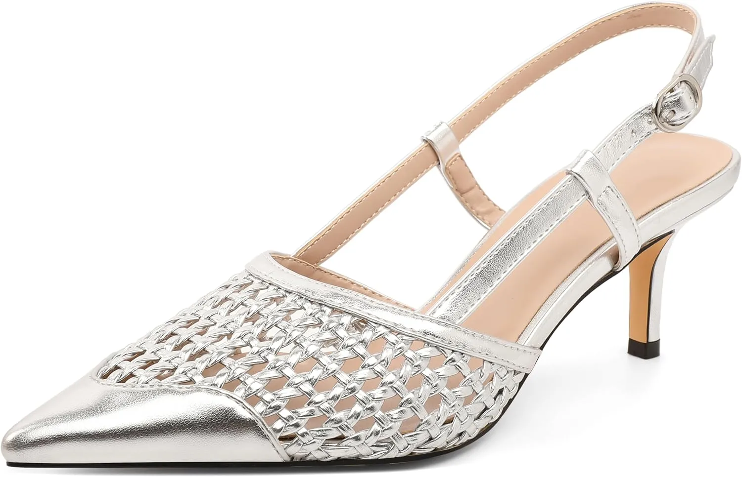 AUMOTED Women Low Heel Pumps Slingback Heels Elegant Pointed Toe 2.5 Inch Heels with Rhinestone Dressy Pumps
