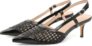 AUMOTED Women Low Heel Pumps Slingback Heels Elegant Pointed Toe 2.5 Inch Heels with Rhinestone Dressy Pumps