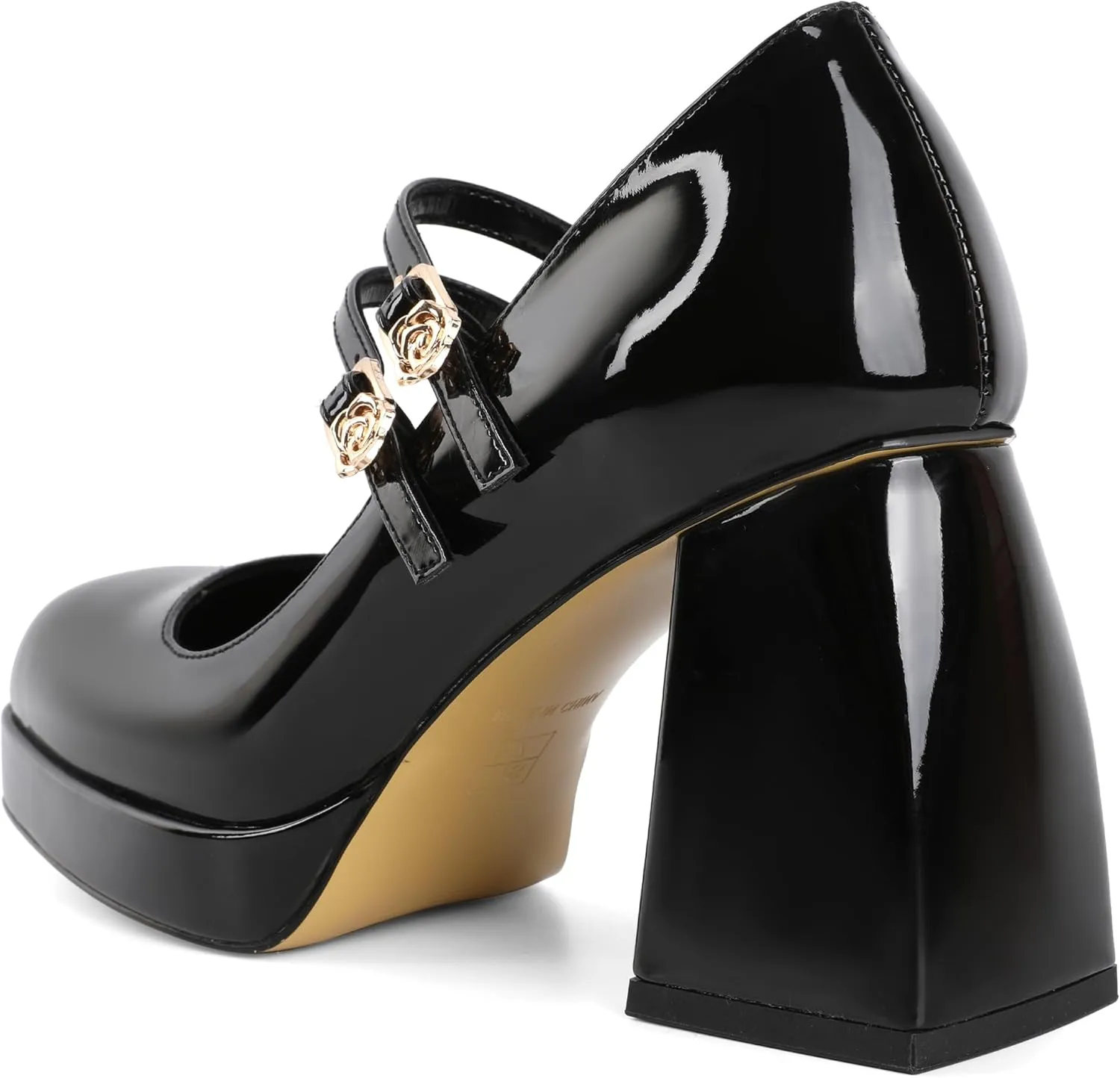 AUMOTED Women's Chunky Heels Platform Mary Janes Shoes Square Toe Pumps Patent Leather Block High Heel Dress Shoes 3.5 Inch