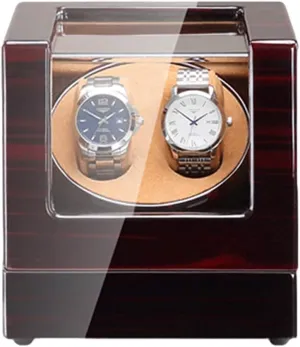 Automatic Double Watch Winder Box with Blue LED Light Piano Paint Finish Quiet Motor AC Adapter and Battery Powered (G)