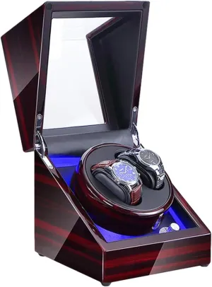 Automatic Double Watch Winder Box with LED Illumination Piano Paint Exterior Dual Power Supply 4 Rotation Modes Watch Winder Watch Box Case Watch Storage Display Gift