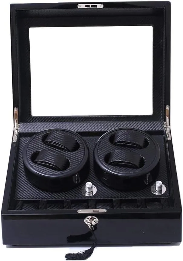 Automatic MDF Watch Winder Storages Box with 4 6 Watch Box 5 Rotation Modes Lock and Silent Motor Plug-in or 2 AAA Batteries Black