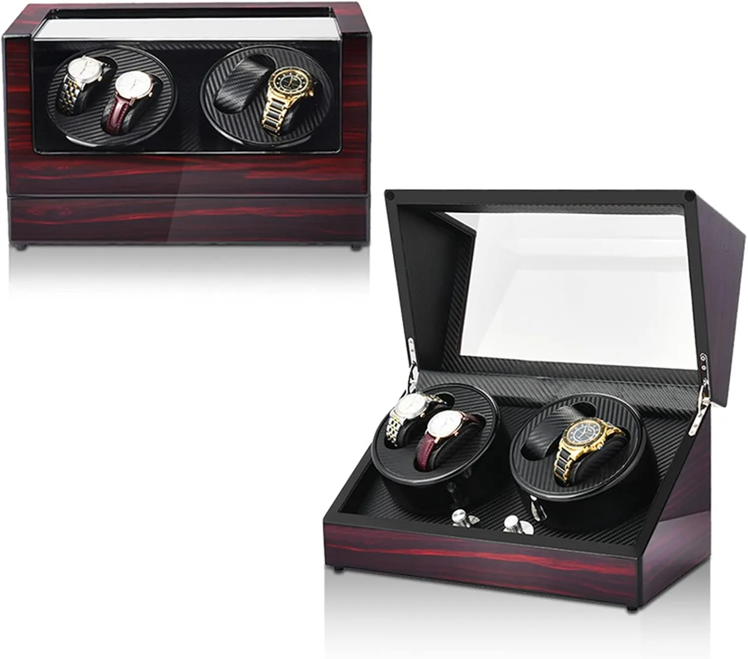 Automatic Watch Shaker, Automatic Watch Winder Display Box, for 4 Watches, 5 Levels Rotation Modes of Adjustment, Led Lights, Antimagnetization, for Man/Woman's