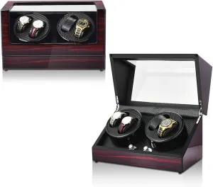 Automatic Watch Shaker, Automatic Watch Winder Display Box, for 4 Watches, 5 Levels Rotation Modes of Adjustment, Led Lights, Antimagnetization, for Man/Woman's