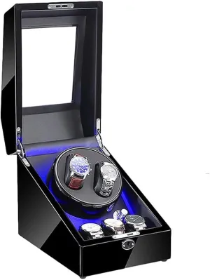 Automatic Watch Winder 2 3 Built-in LED Illumination Piano Paint Exterior Dual Power Supply 4 Rotation Modes Quiet Motor