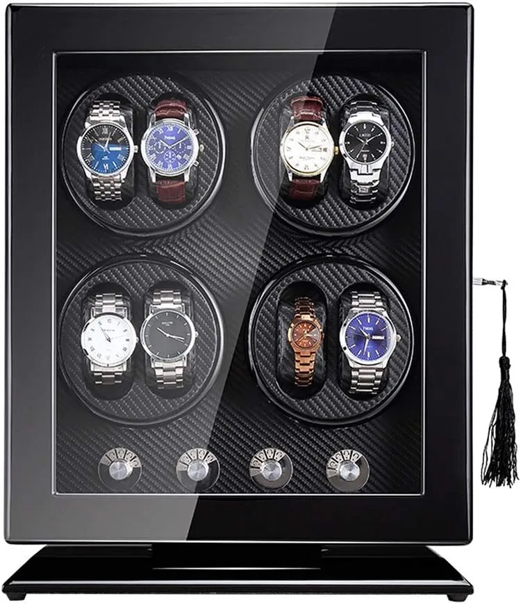 Automatic Watch Winder 8 Watch Winder Box 5 Rotation Mode Wood Shell Piano Paint Exterior Quiet Motor Watch Winder Display Storage Box (Fiber Black)