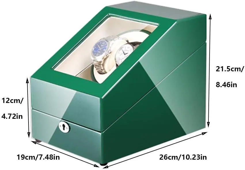 Automatic Watch Winder Box 2 3 with Blue LED Light Green Piano Paint Exterior 4 Rotation Modes Quite Motors (C)